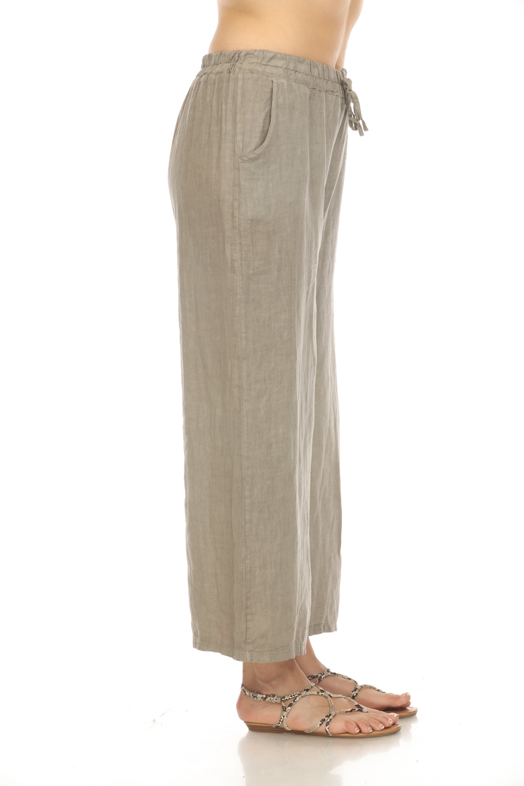 Taupe Drawstring Elastic Waist Wide Leg Pant