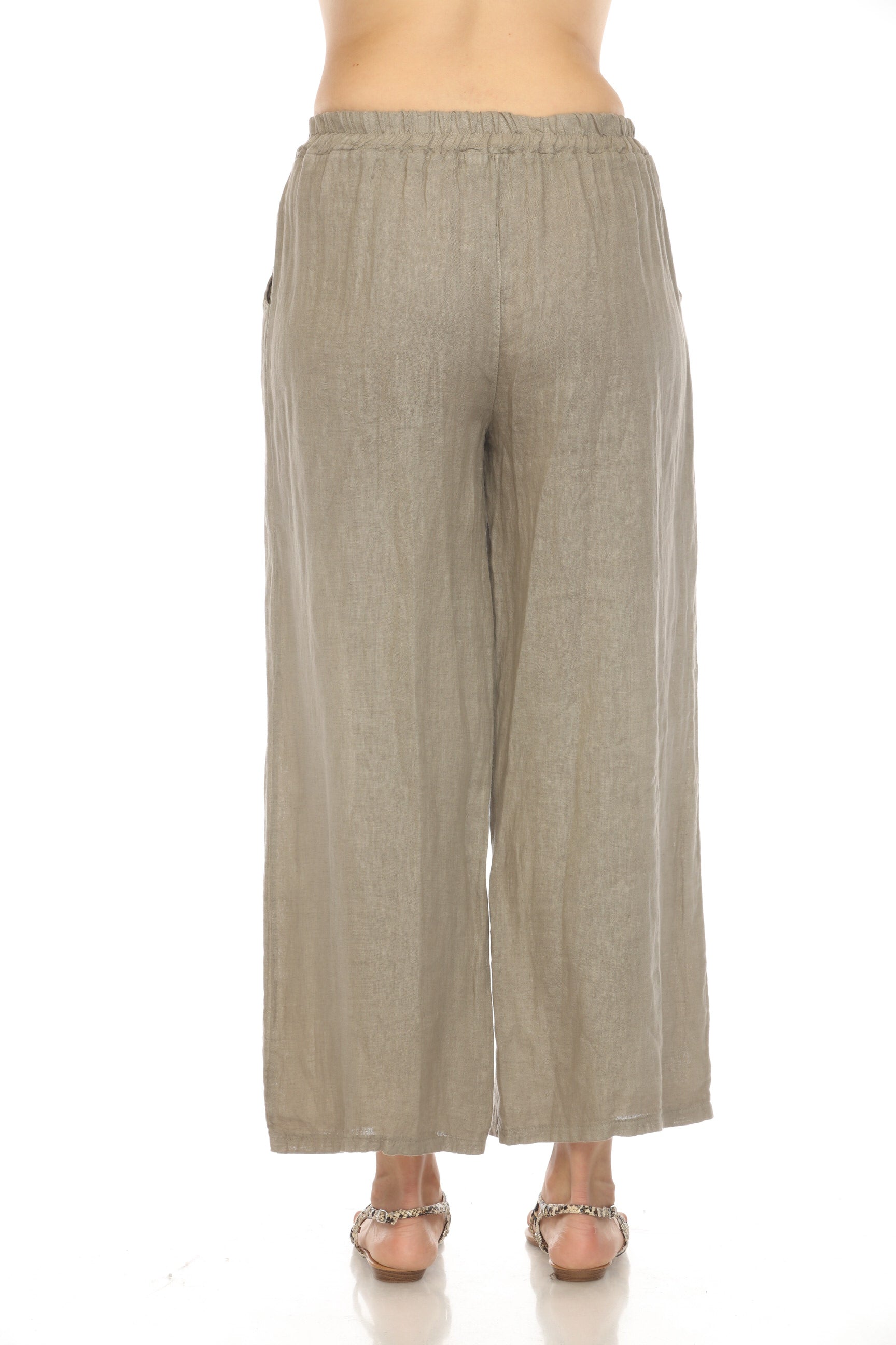 Taupe Drawstring Elastic Waist Wide Leg Pant