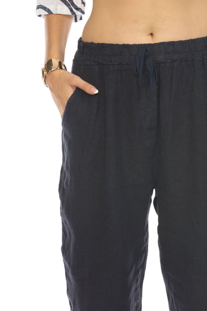 Navy Cropped style Drawstring Pockets Pant