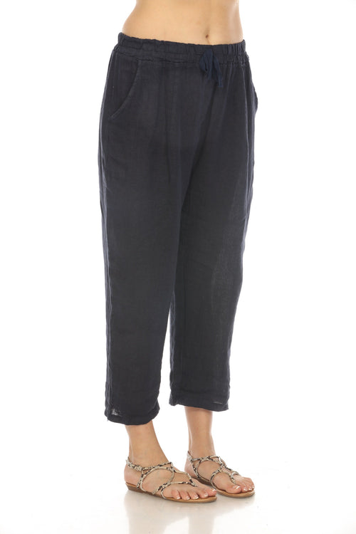 Navy Cropped style Drawstring Pockets Pant