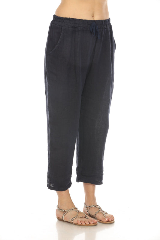 Navy Cropped style Drawstring Pockets Pant