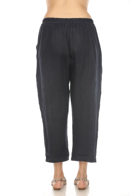 Navy Cropped style Drawstring Pockets Pant