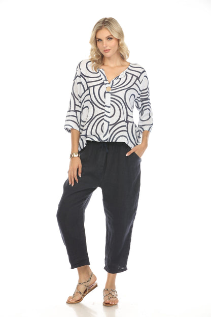 Navy Cropped style Drawstring Pockets Pant