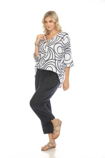 Navy Cropped style Drawstring Pockets Pant