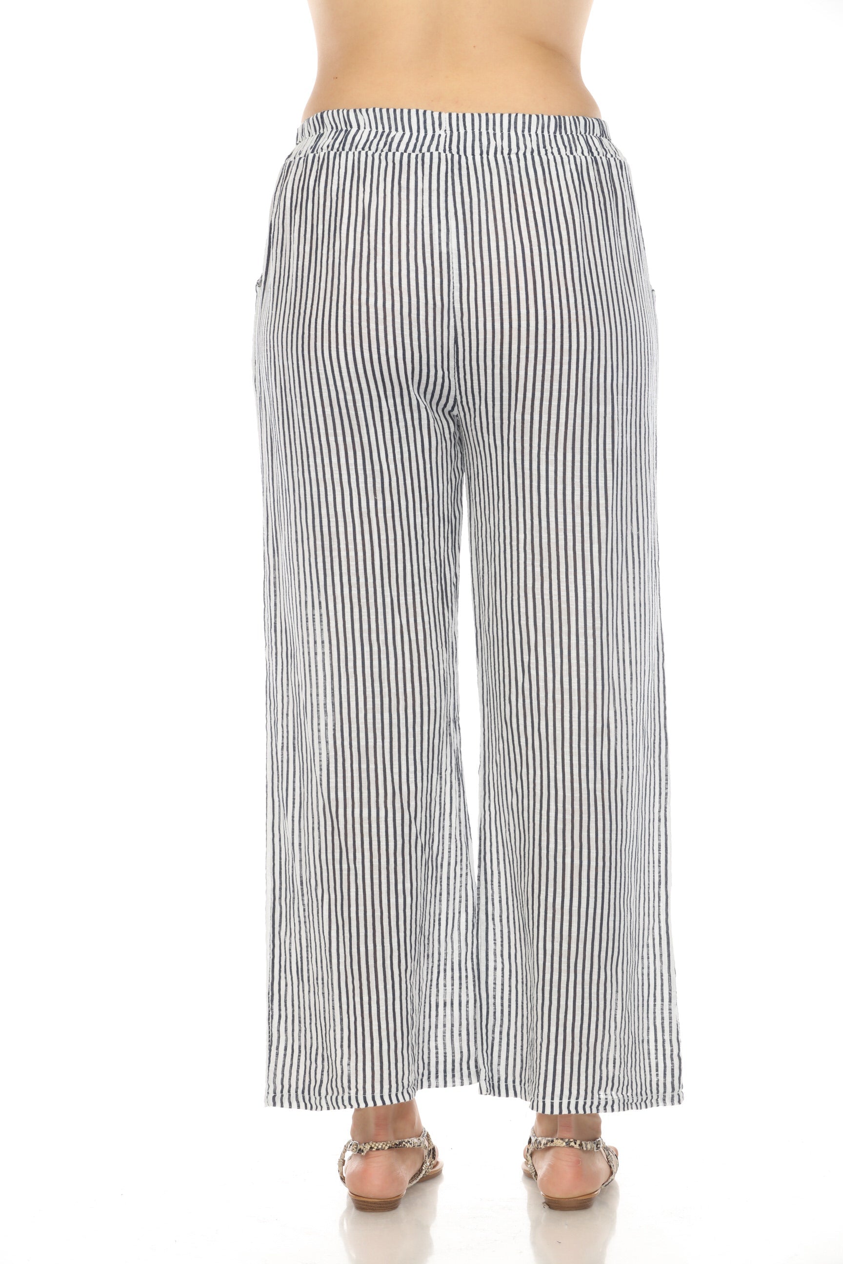 Navy Striped Drawstring Pant With Pockets