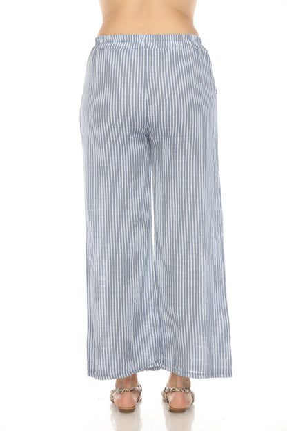 Sky Blue Striped Drawstring Pant With Pockets