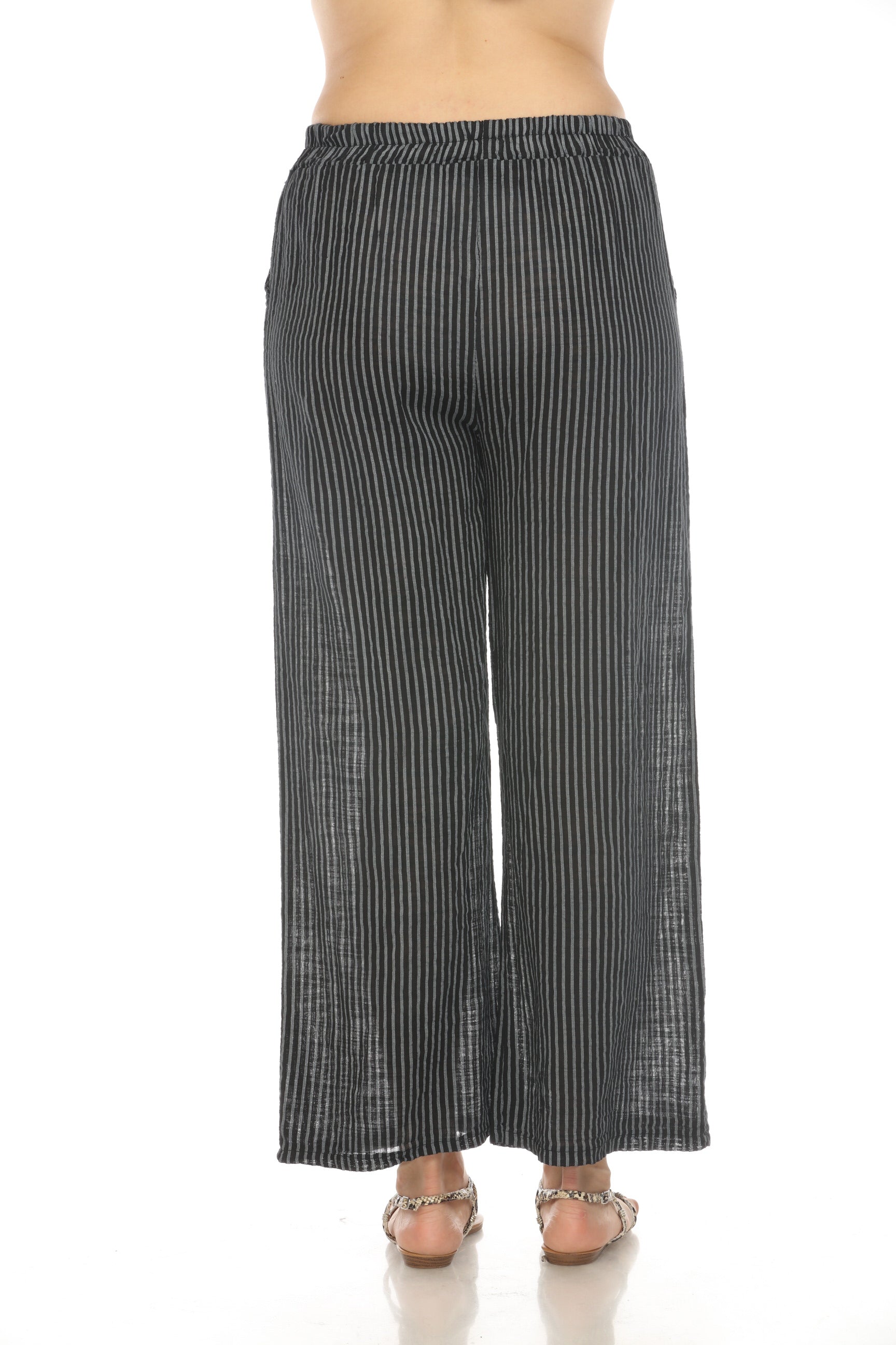 Black Striped Drawstring Pant With Pockets