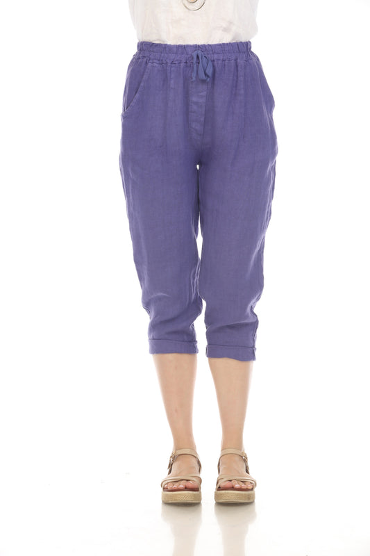 Purple Cropped style Drawstring Pockets Pant