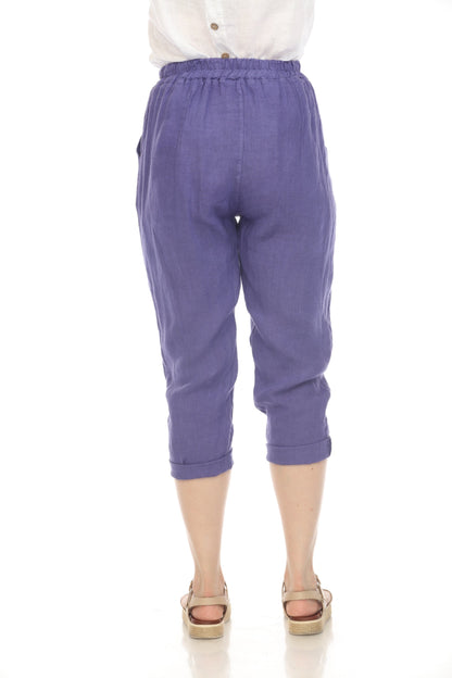 Purple Cropped style Drawstring Pockets Pant