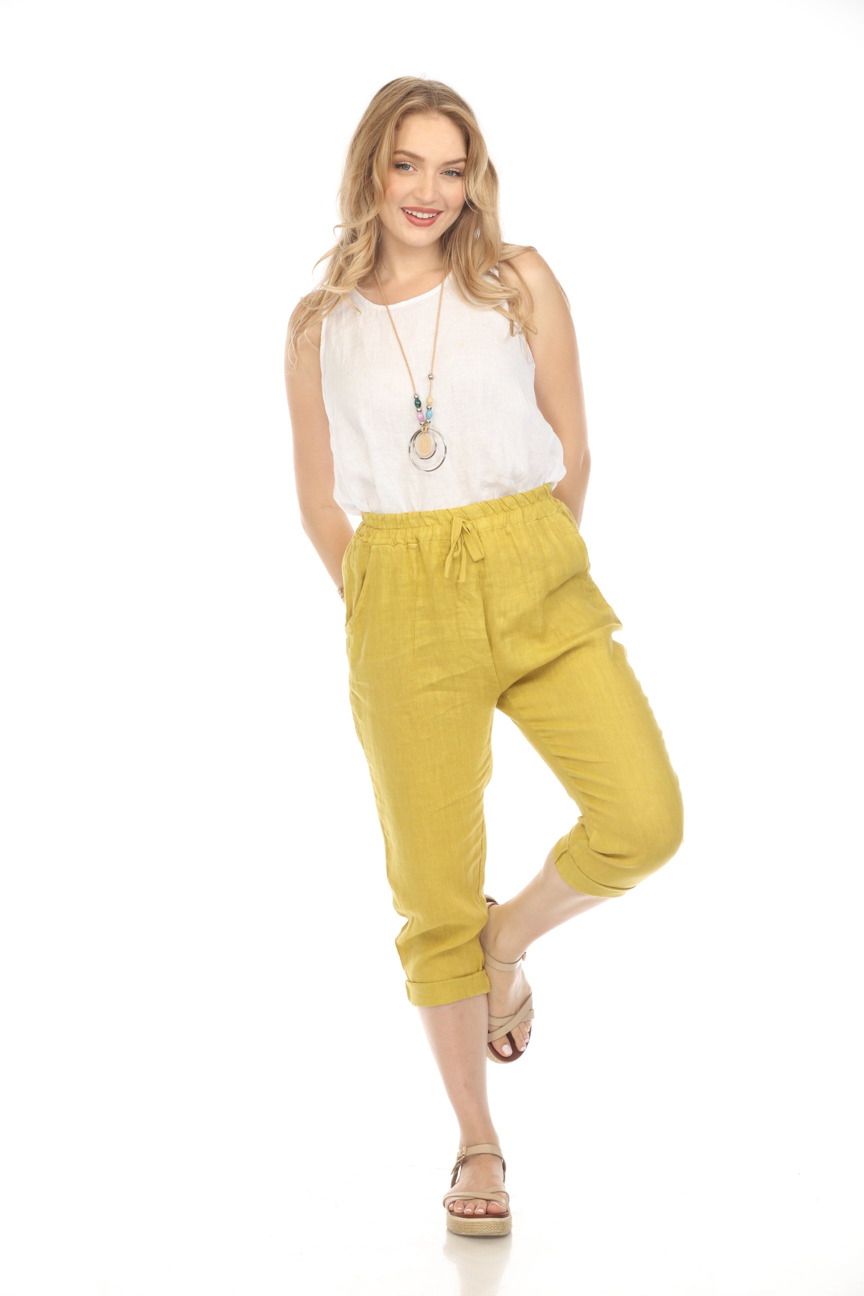 Mustard Trouser style Drawstring Pockets Pant