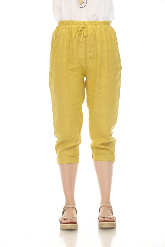 Mustard Cropped style Drawstring Pockets Pant