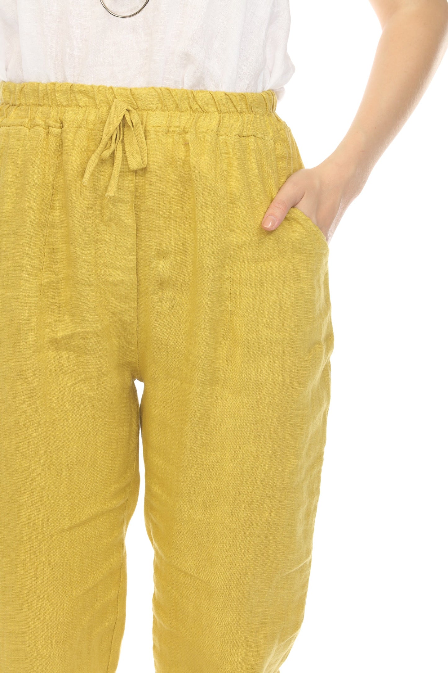 Mustard Cropped style Drawstring Pockets Pant