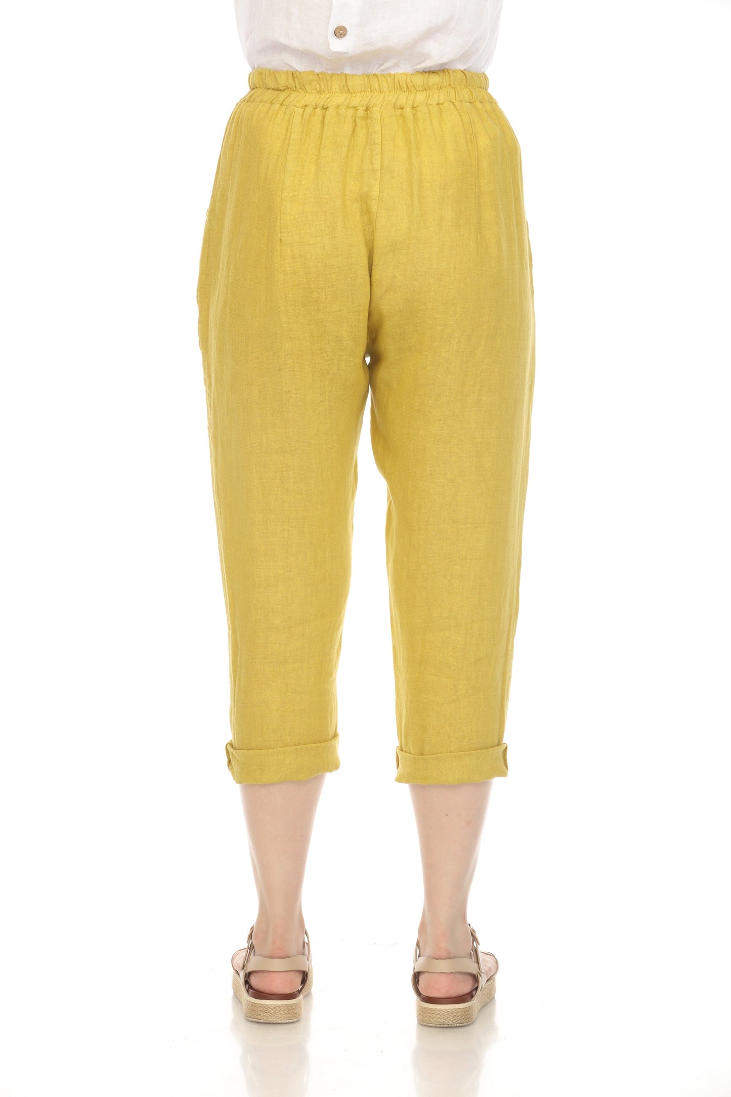 Mustard Cropped style Drawstring Pockets Pant