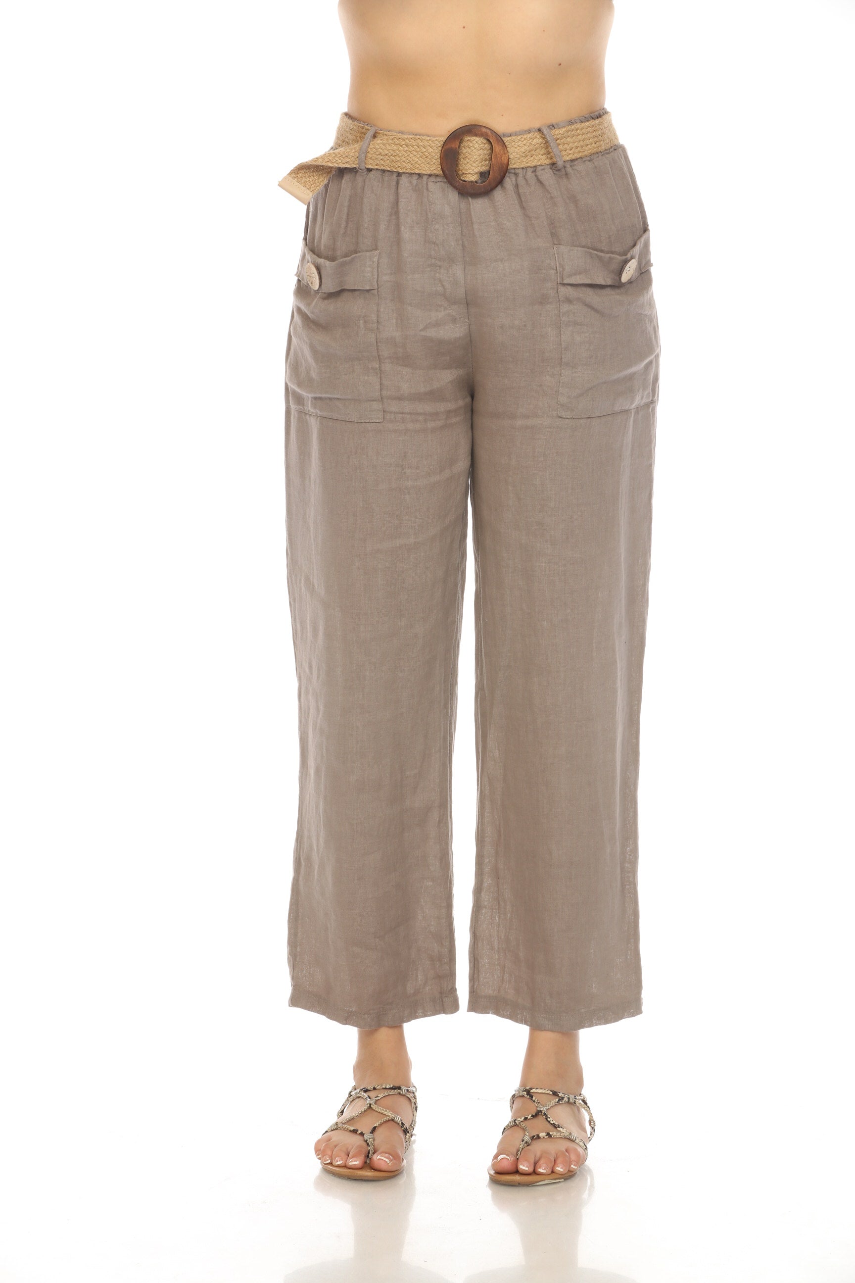 Taupe Pant with Bamboo belt and Pockets