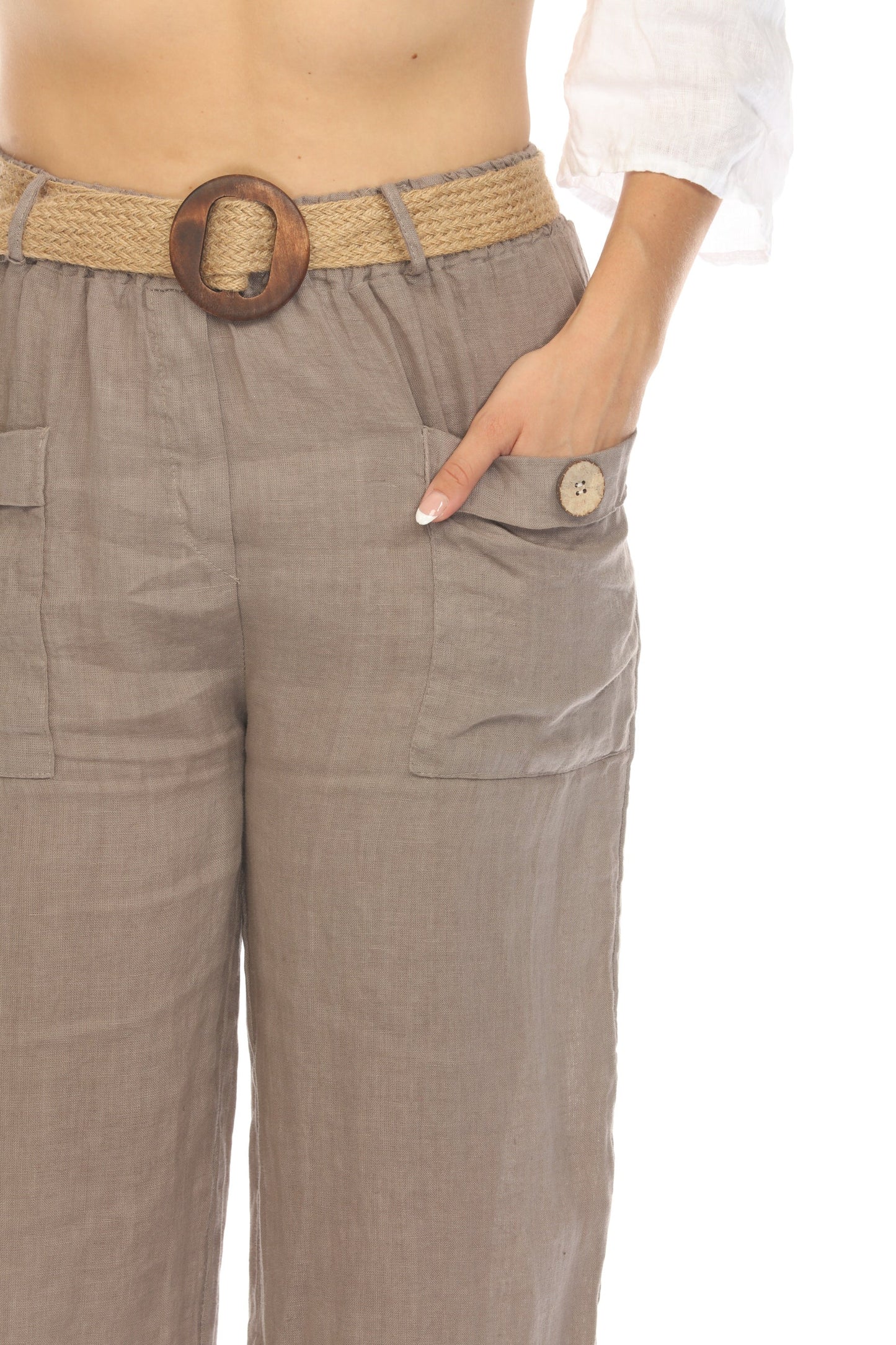 Taupe Pant with Bamboo belt and Pockets