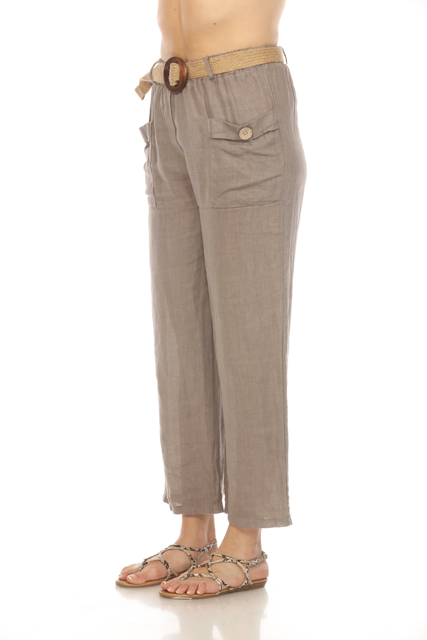 Taupe Pant with Bamboo belt and Pockets