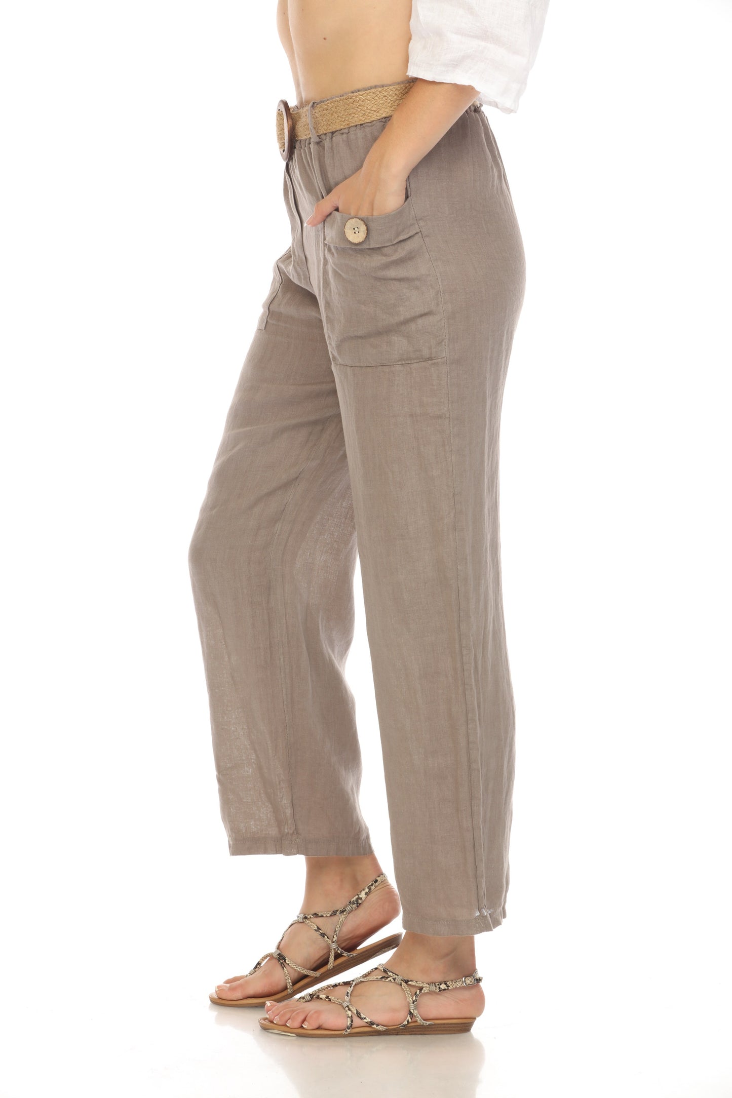 Taupe Pant with Bamboo belt and Pockets