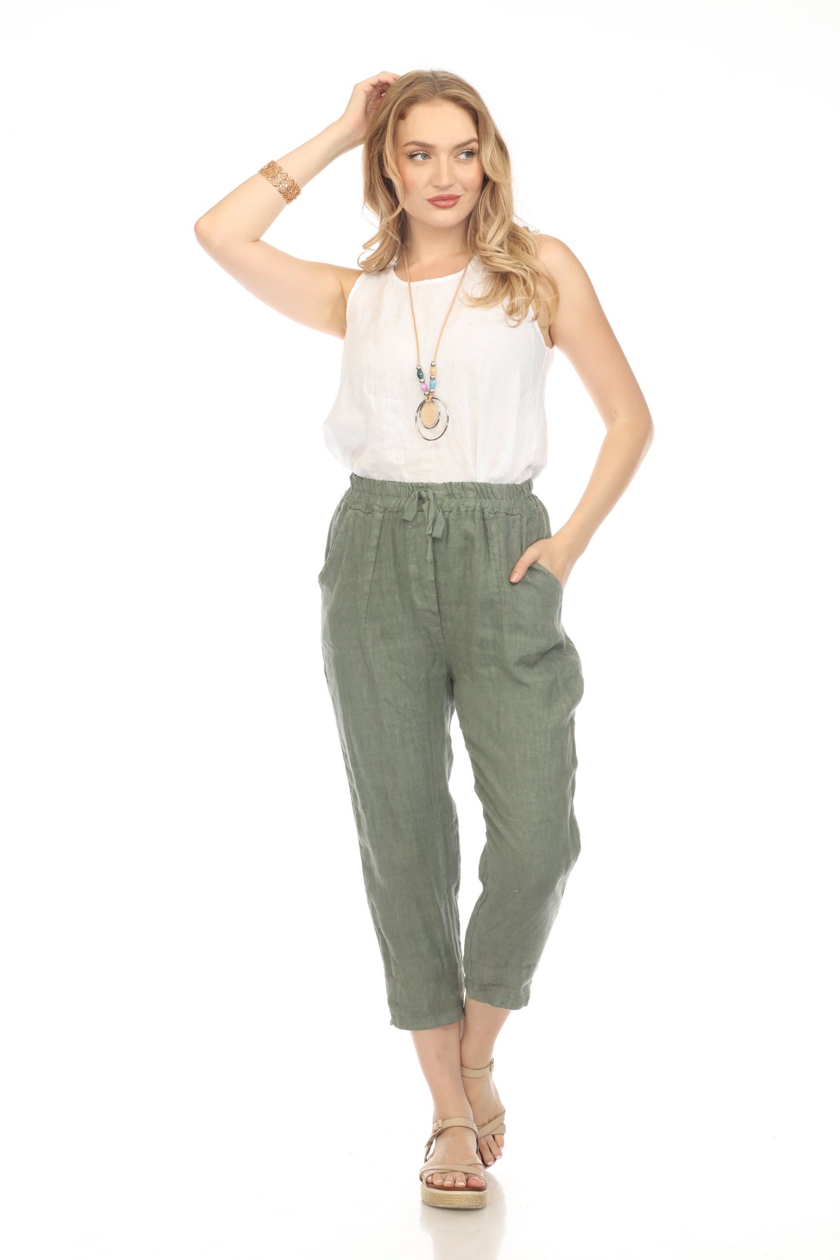 Olive Trouser style Drawstring Pockets Pant