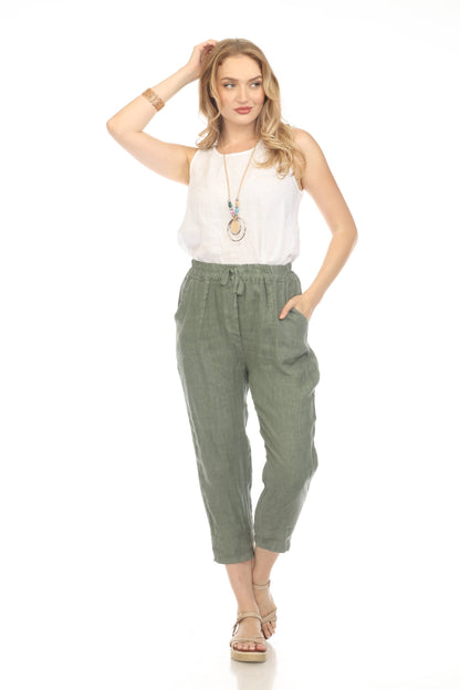 Olive Cropped style Drawstring Pockets Pant
