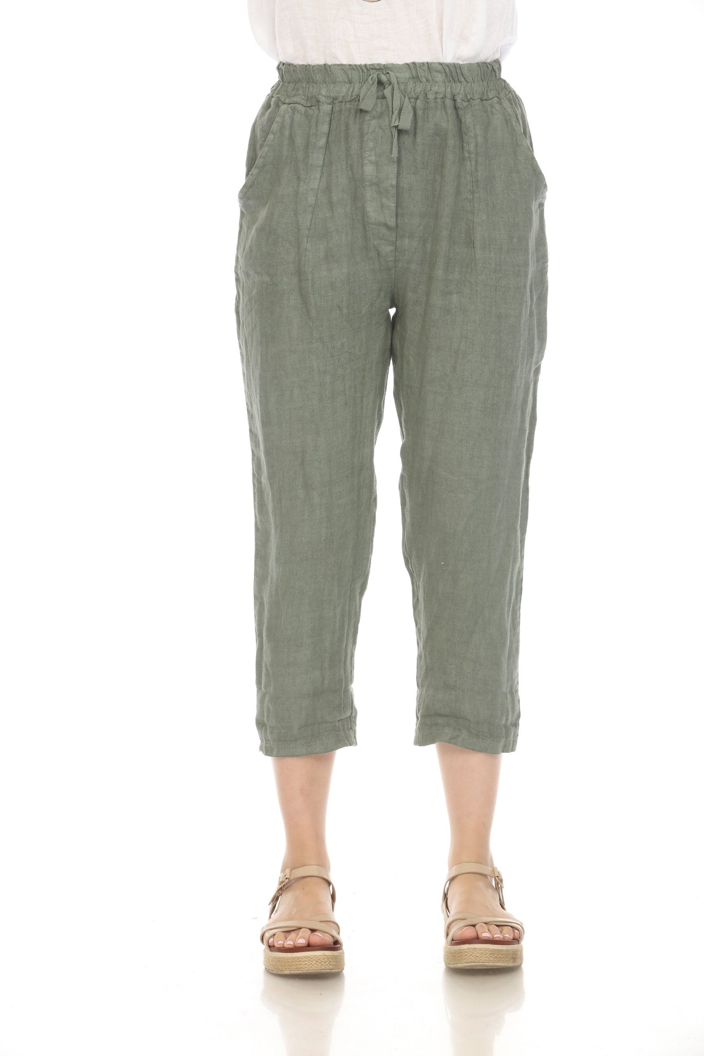 Olive Cropped style Drawstring Pockets Pant
