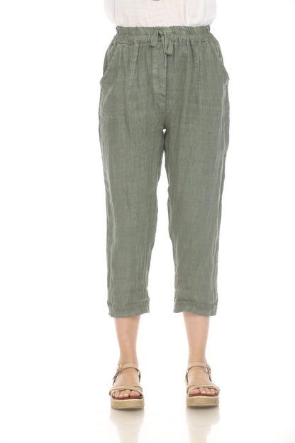 Olive Cropped style Drawstring Pockets Pant