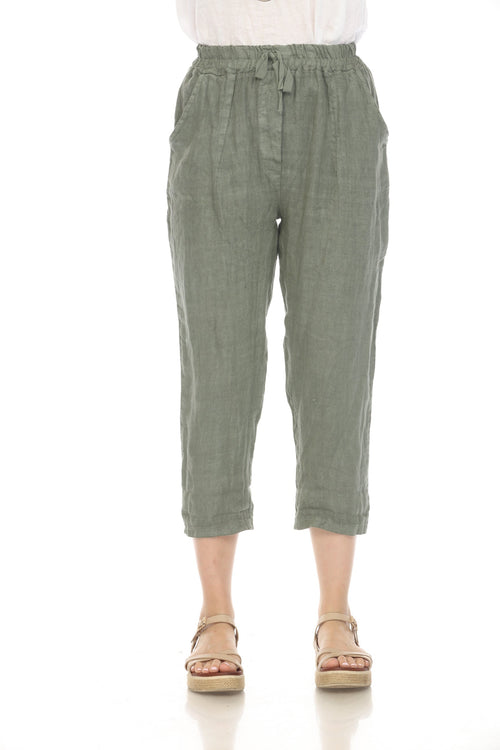 Olive Cropped style Drawstring Pockets Pant