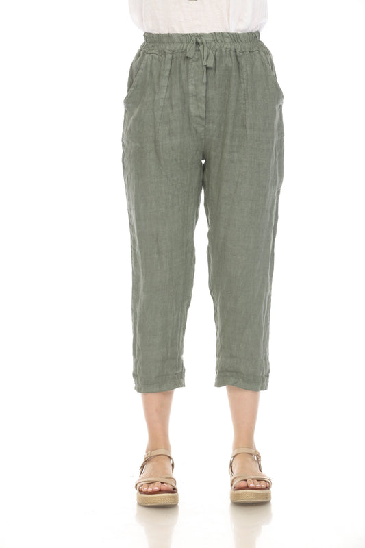 Olive Cropped style Drawstring Pockets Pant