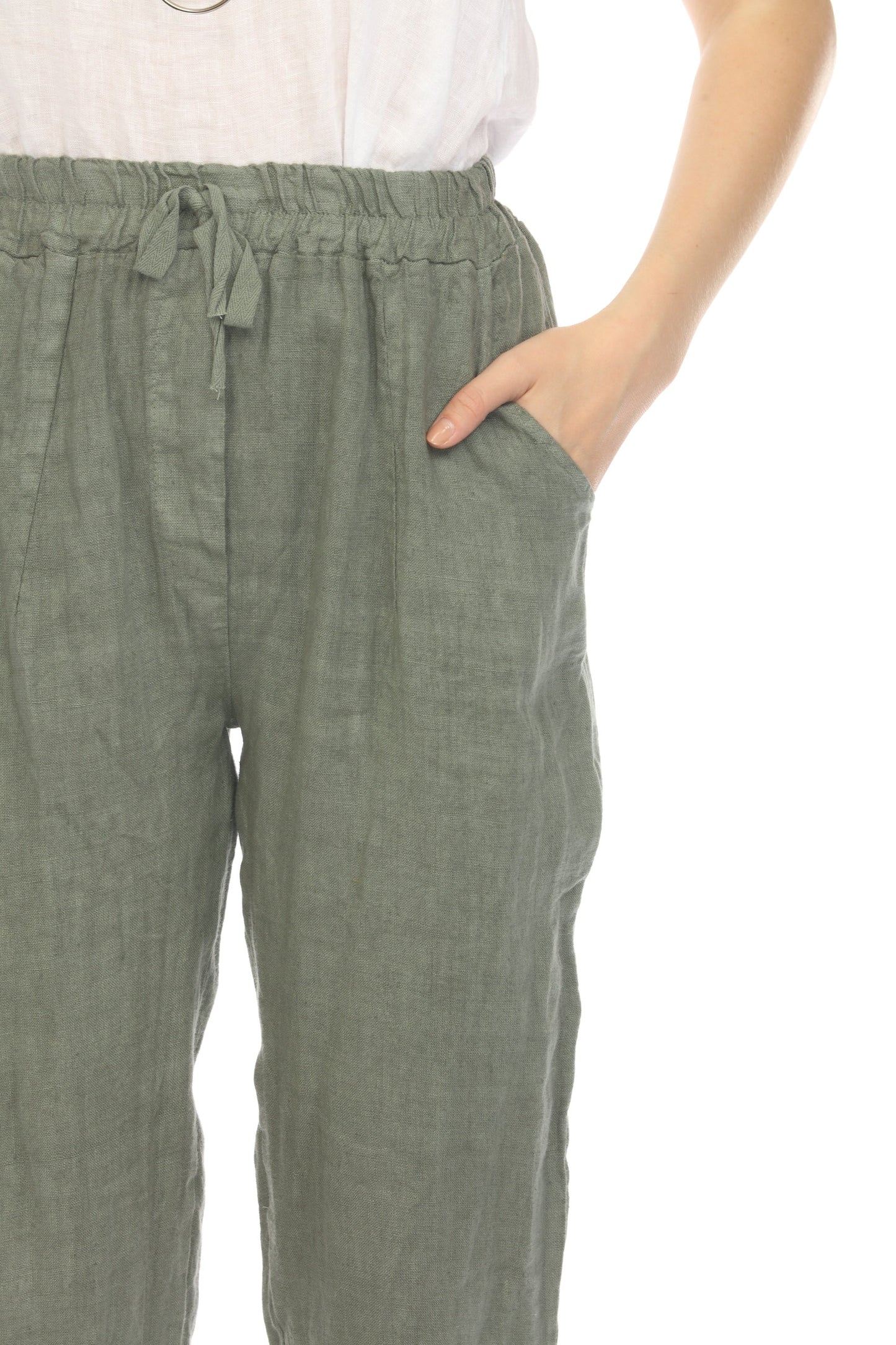 Olive Cropped style Drawstring Pockets Pant