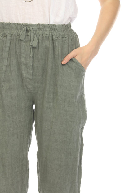 Olive Cropped style Drawstring Pockets Pant