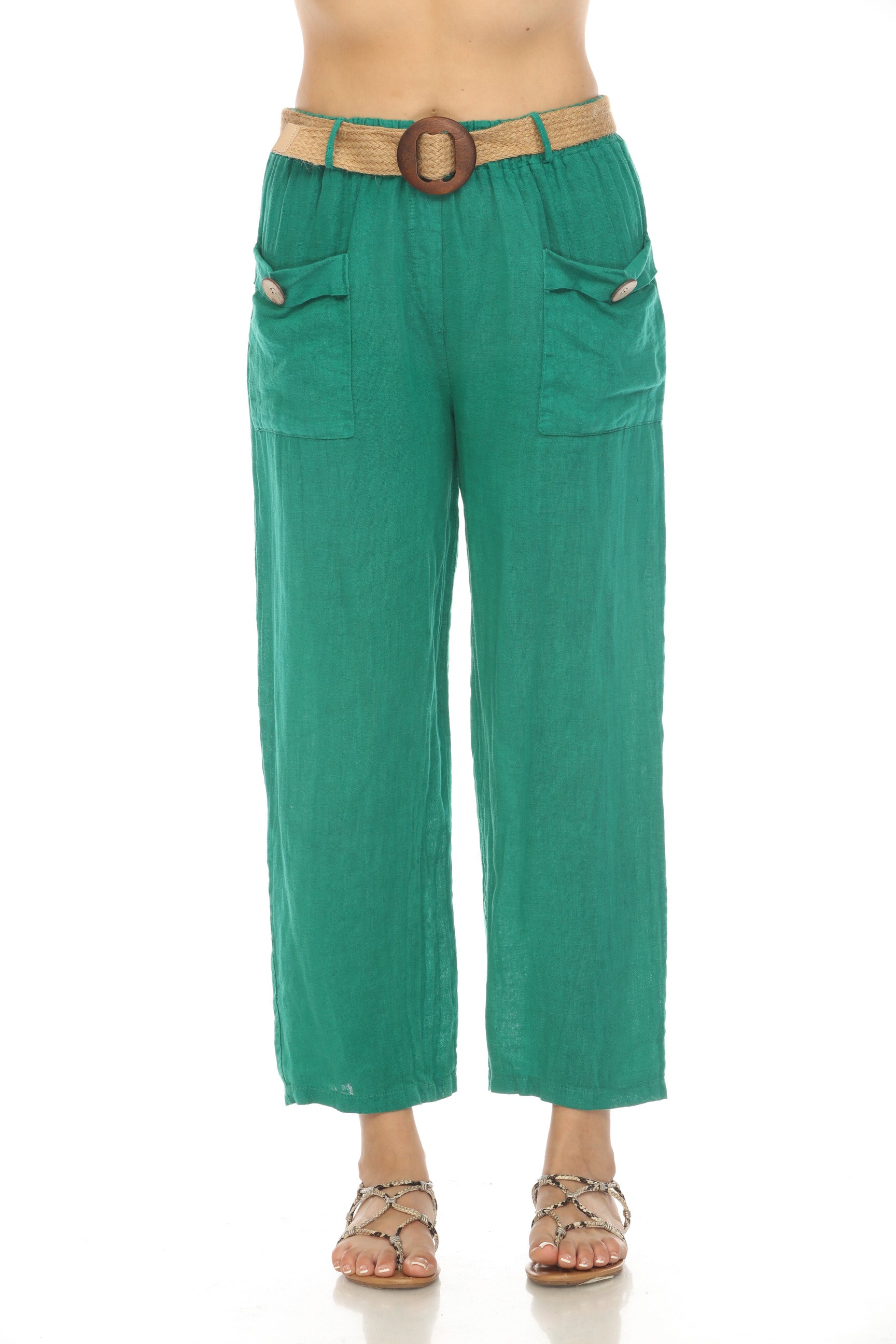 Green Pant with Bamboo belt and Pockets