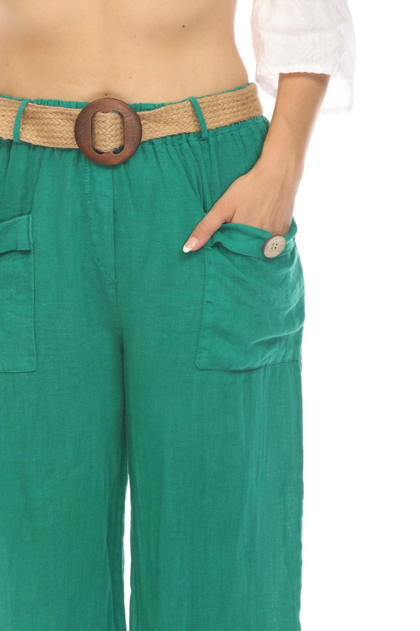 Green Pant with Bamboo belt and Pockets