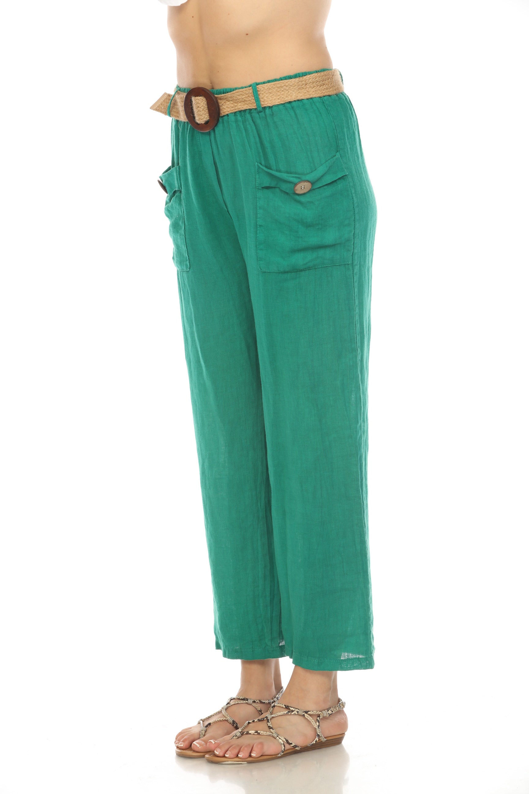 Green Pant with Bamboo belt and Pockets