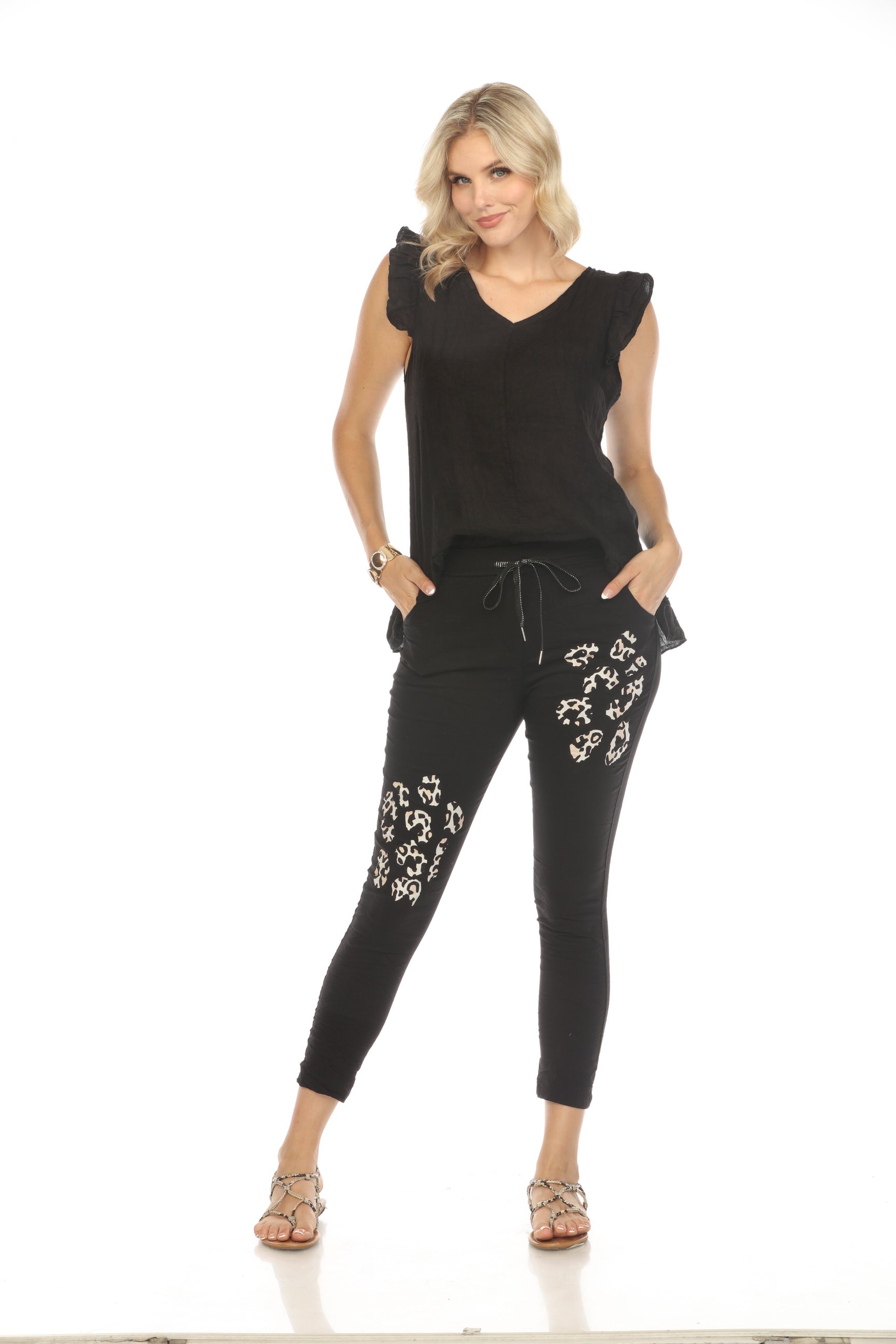 Black Cheetah Detail stretchable pant with Pockets