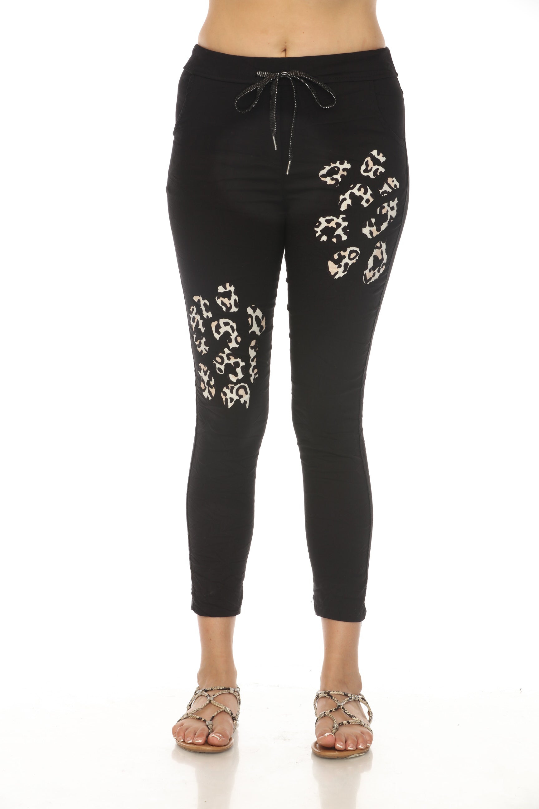 Black Cheetah Detail stretchable pant with Pockets