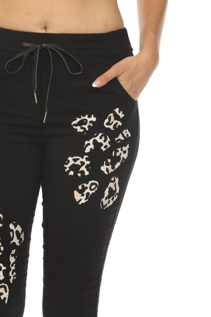 Black Cheetah Detail stretchable pant with Pockets