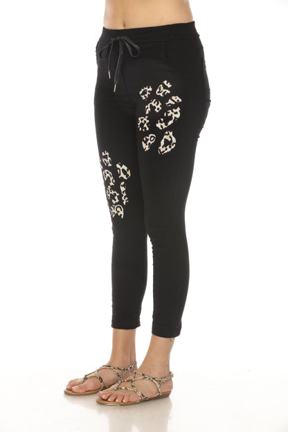 Black Cheetah Detail stretchable pant with Pockets