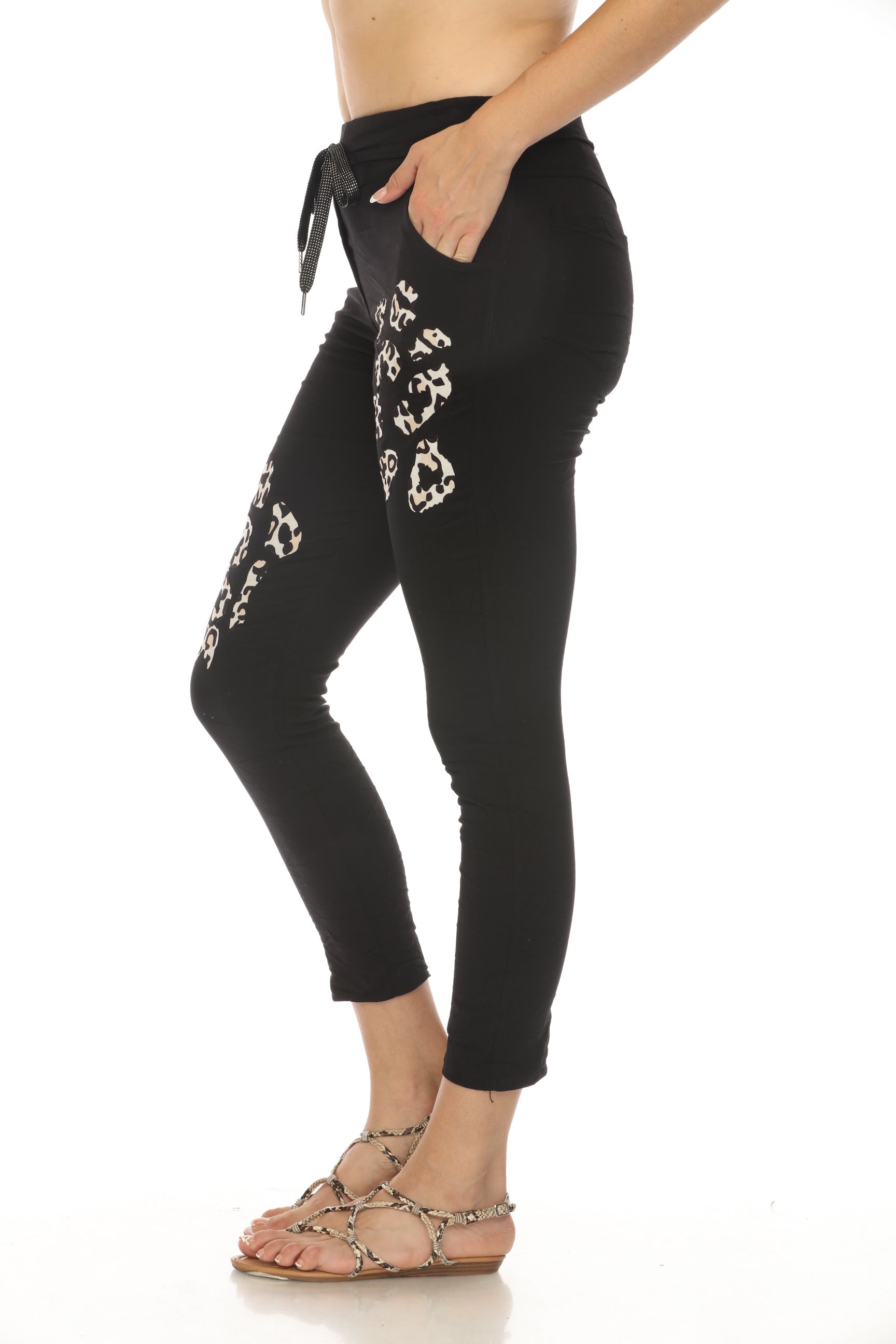 Black Cheetah Detail stretchable pant with Pockets