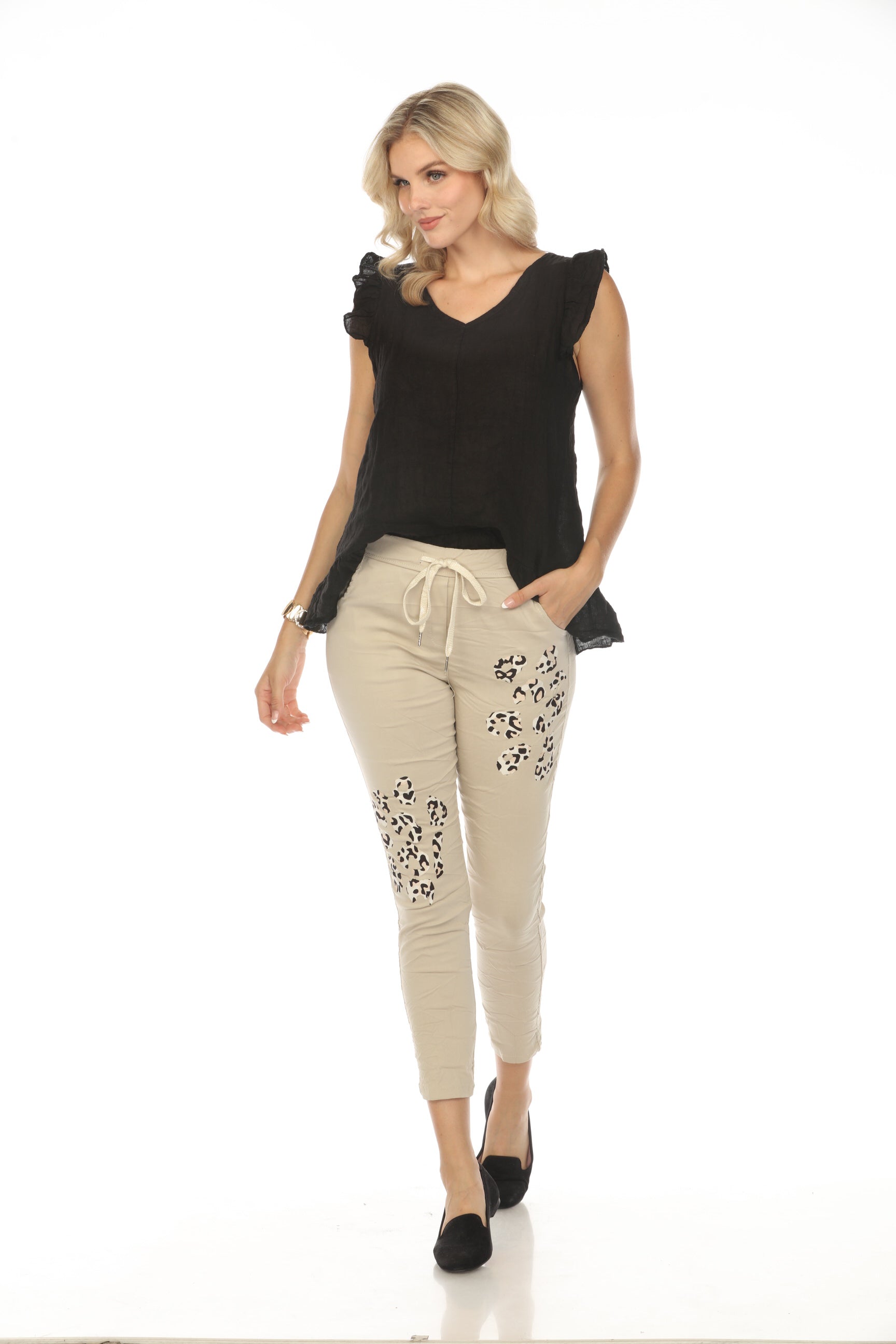 Beige Cheetah Detail stretchable pant with Pockets