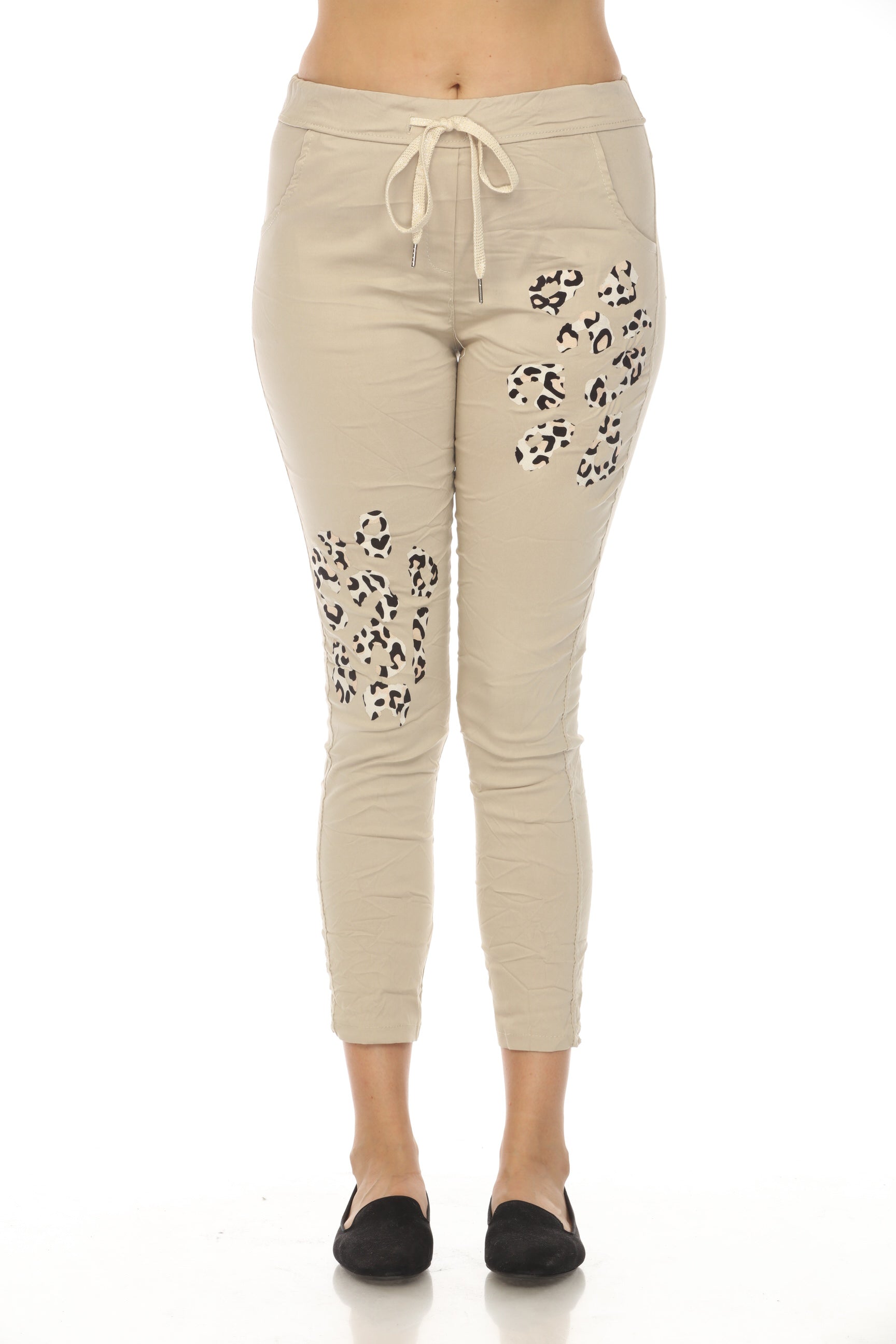 Beige Cheetah Detail stretchable pant with Pockets