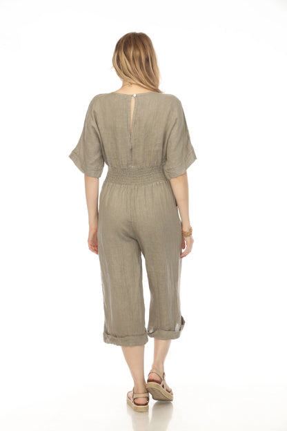 Taupe Half Sleeves Elastic Waist Jumpsuit