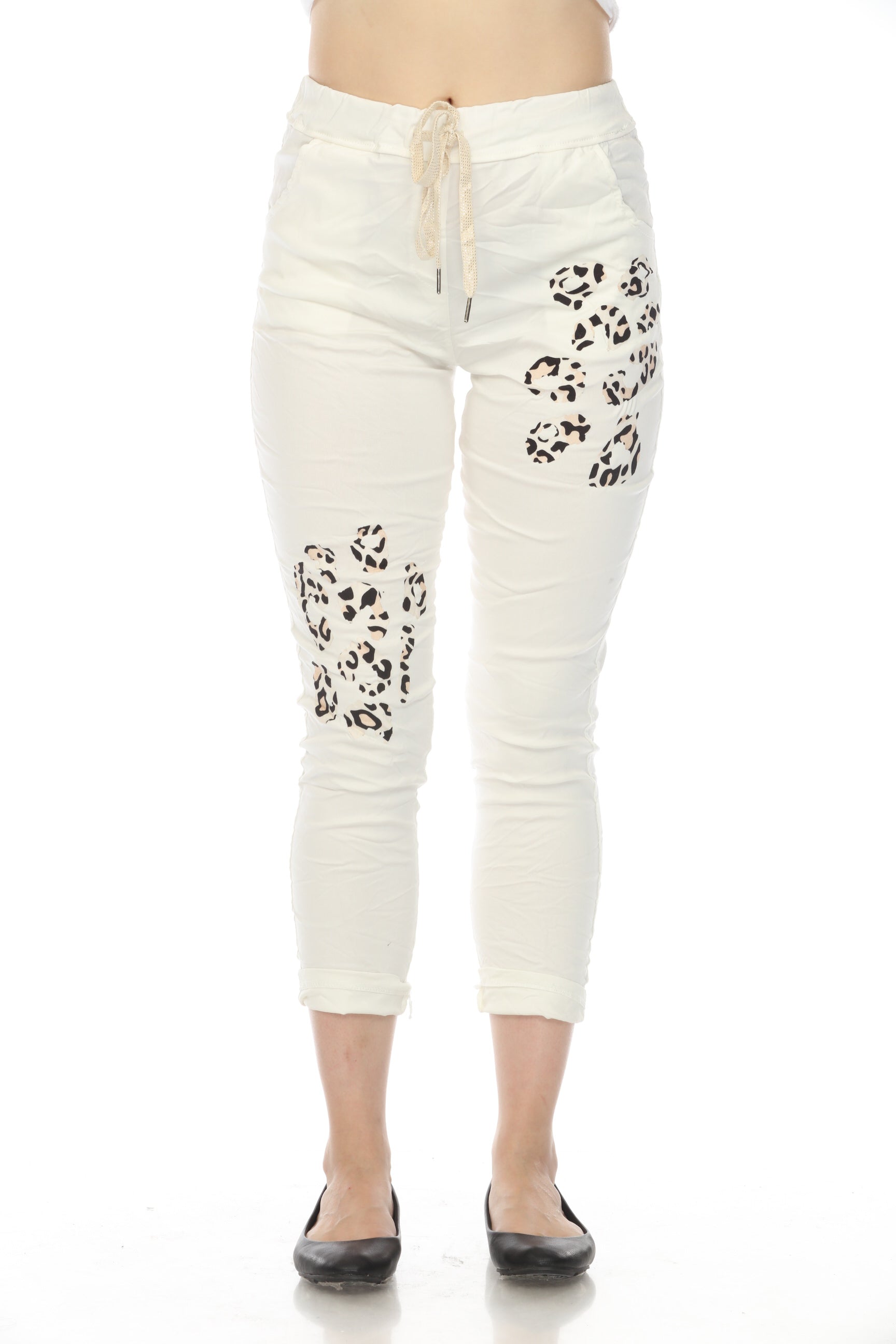 White Cheetah Detail stretchable pant with Pockets