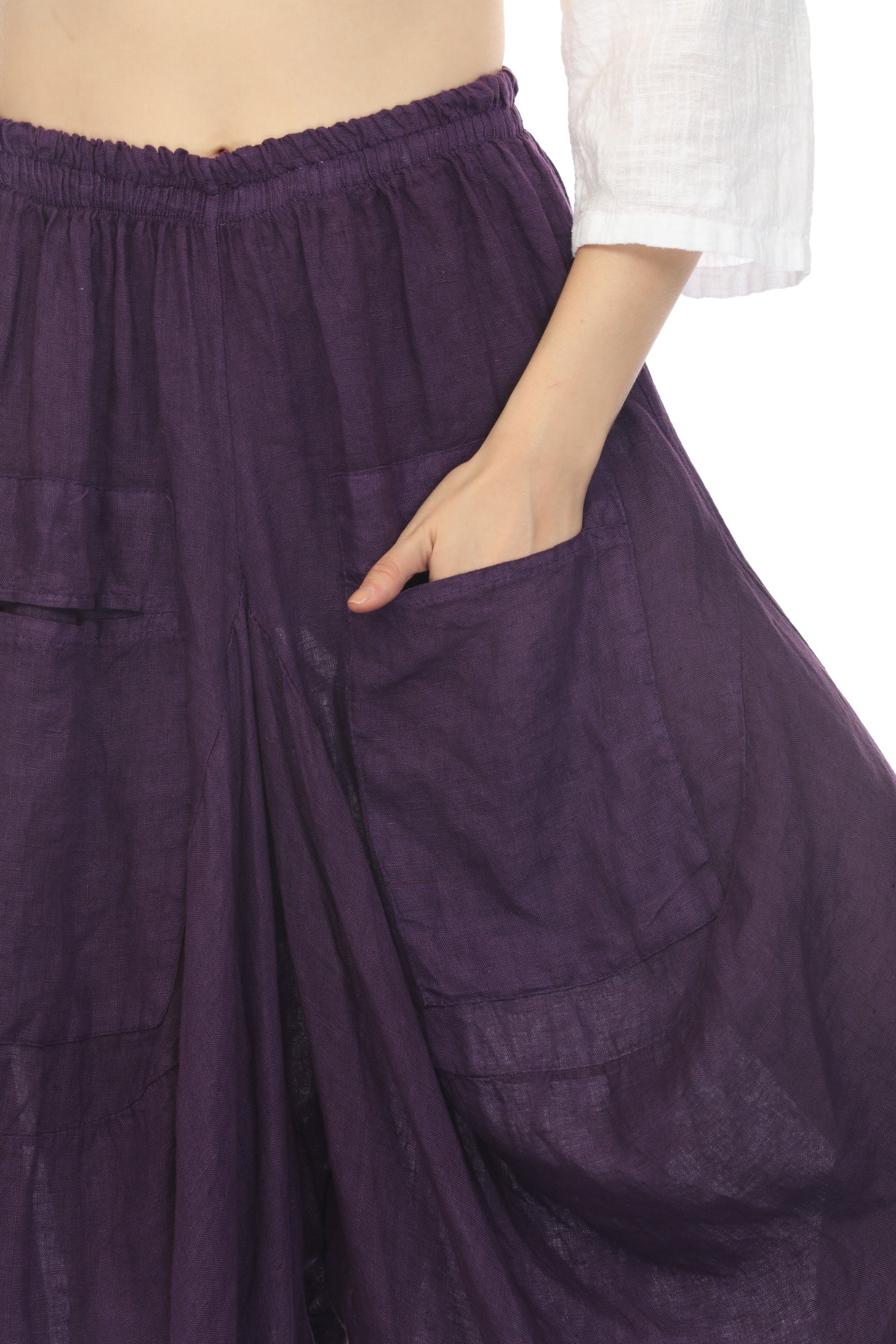 Purple Elastic Waist designer Wide Leg Pockets Pant