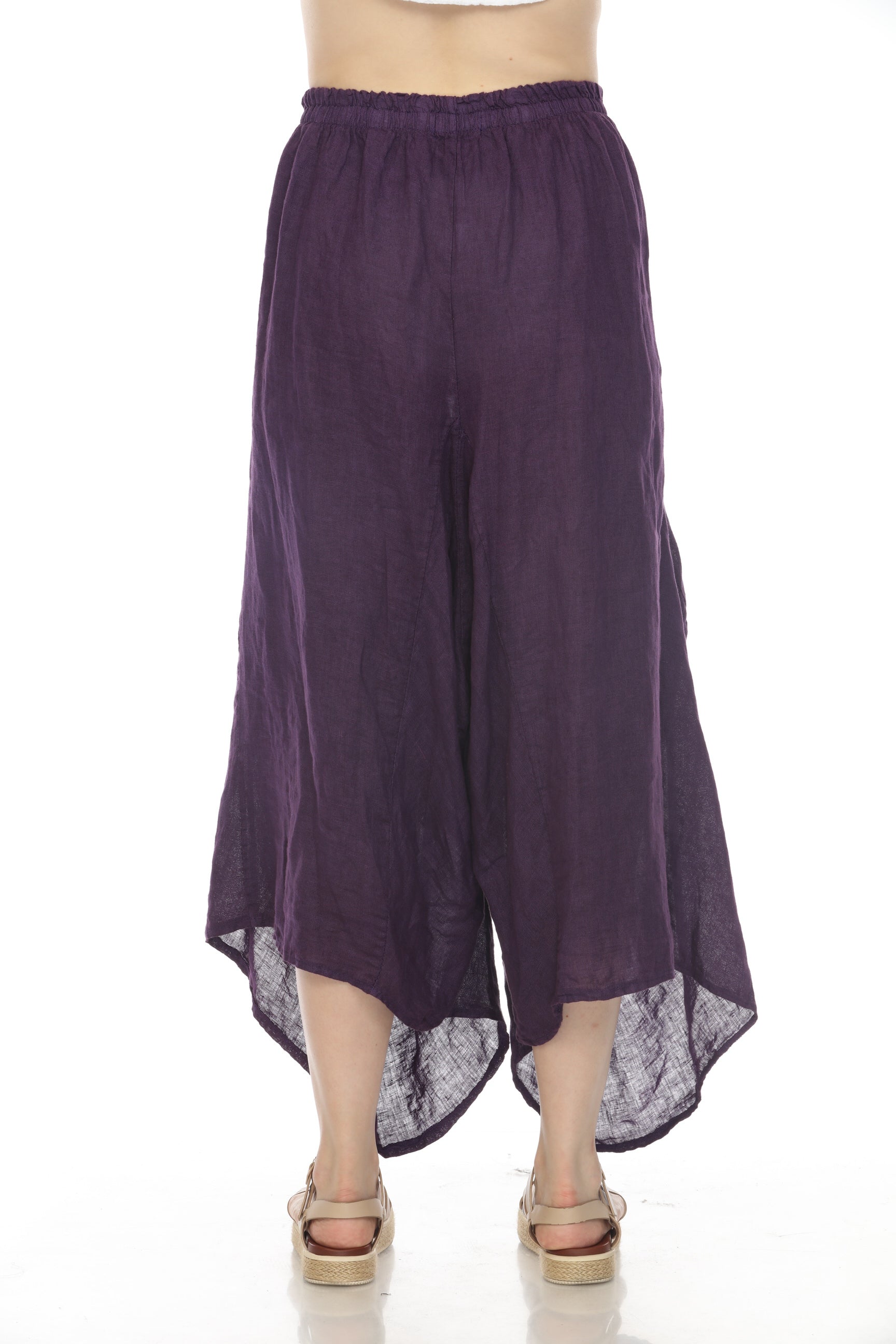 Purple Elastic Waist designer Wide Leg Pockets Pant