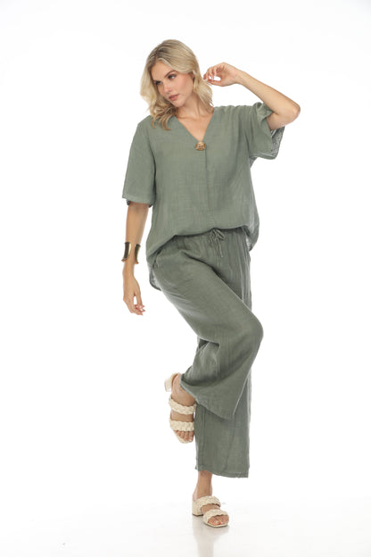 Olive Drawstring Elastic Waist Wide Leg Pant