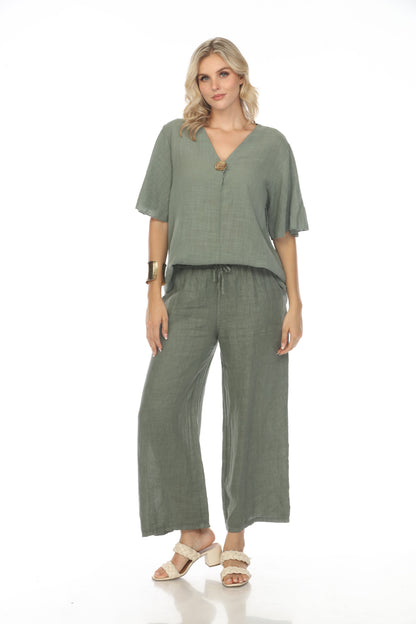 Olive Drawstring Elastic Waist Wide Leg Pant
