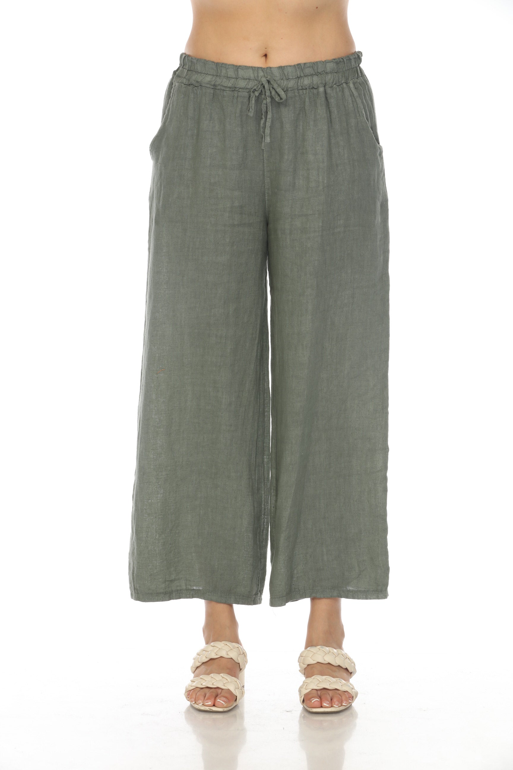 Olive Drawstring Elastic Waist Wide Leg Pant