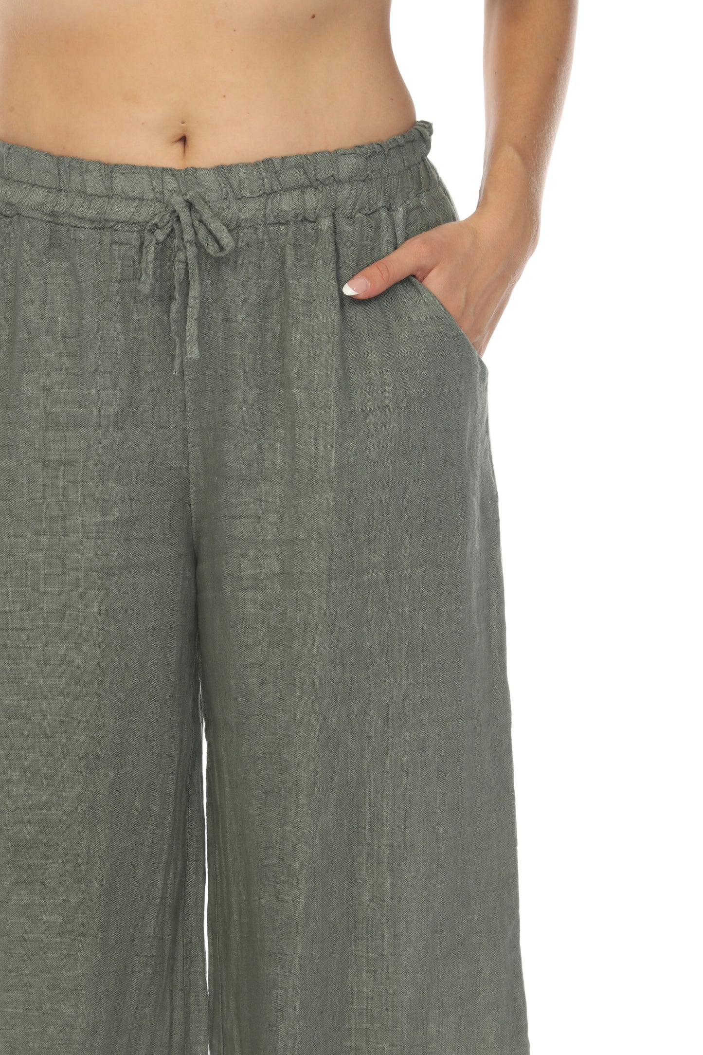 Olive Drawstring Elastic Waist Wide Leg Pant