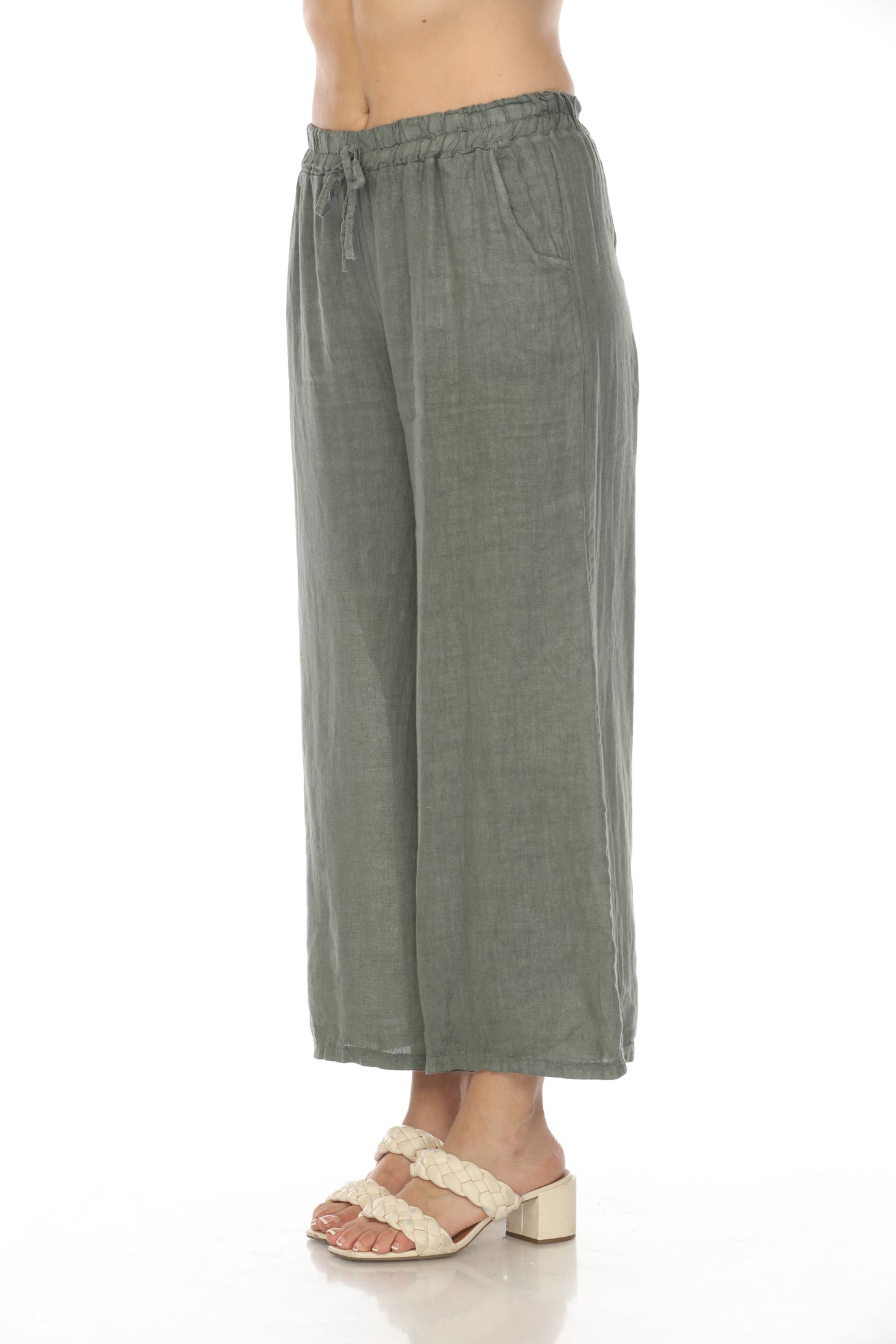 Olive Drawstring Elastic Waist Wide Leg Pant