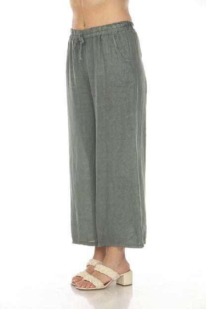 Olive Drawstring Elastic Waist Wide Leg Pant