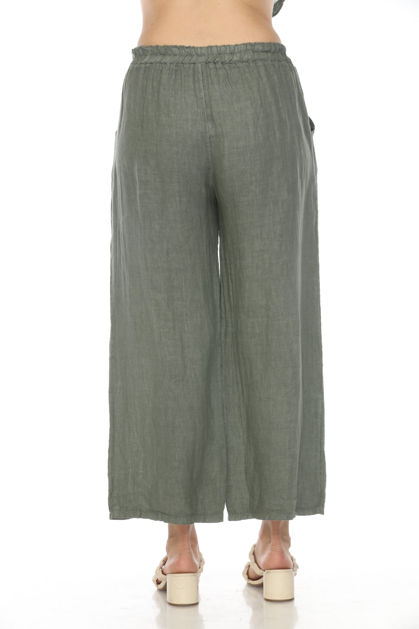 Olive Drawstring Elastic Waist Wide Leg Pant